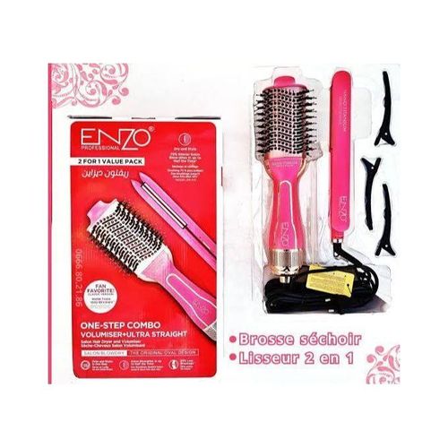 product_image_name-ENZO PROFESSIONAL-Brosse rotatife + lisseur Pack 2 Vitesse 1300 W - Rose -3