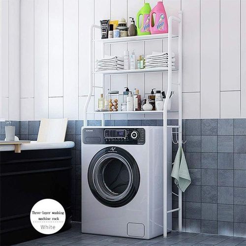 Étagère De Rangement 3 Niveaux Pour Toilettes Ou Machine à Laver - En Bambou, Dimensions 66.5x26x170.5cm, Couleur Beige