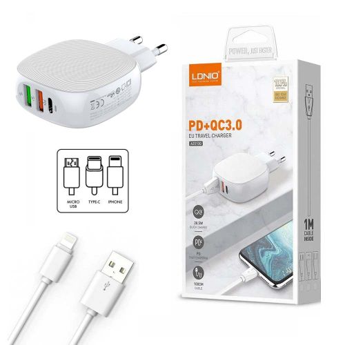 Chargeur Charge rapide ldnio a3510q USB-C PD QC3.0 3 ports USB 28.5W + Câble  - Prix en Algérie