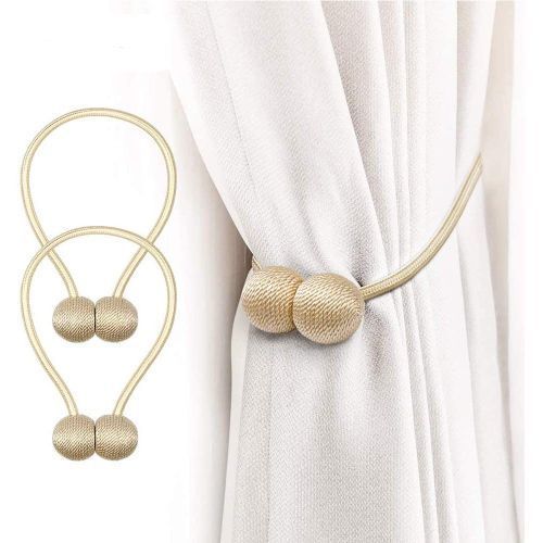 Embrasses à Rideaux Embrasse Rideau Aimantée Tressage Magnétiques Rideaux  Boucle ?Corde de cravate de rideau Boucle de rideau d'aimant de boule  suspendue(Beige)