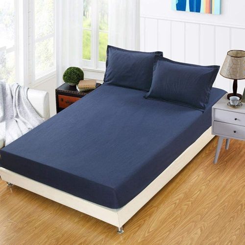 Housse Matelas 2 Places - 160 X 190 Cm - Bleu Fonce Uni - Prix en