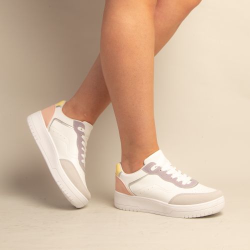 Basket Femme - simili cuir - Blanc/ violet - Prix en Algérie