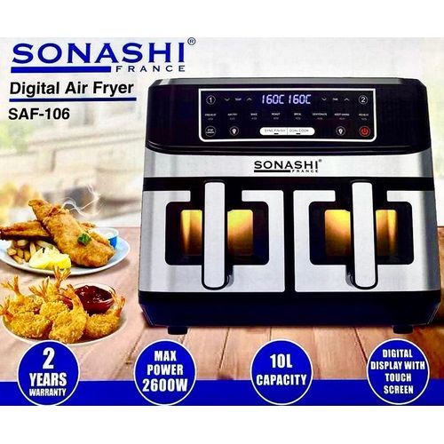 product_image_name-Sonashi-Friteuse à Air Numérique Double Bac 10L 2600 W  Digital multiprogrammes En inox SAF-106-2