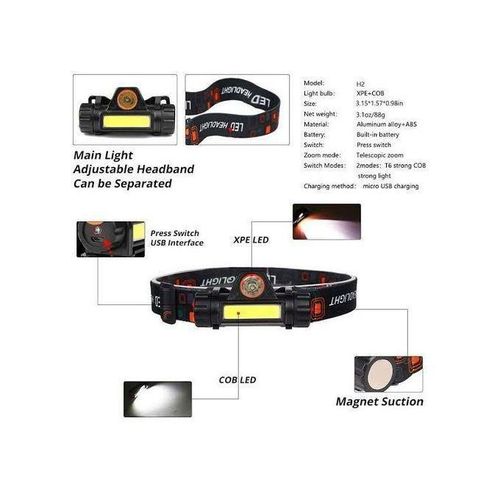 product_image_name-Générique-High Power Torche Led Avant-Arriere Rechargeable avec Zoom-4