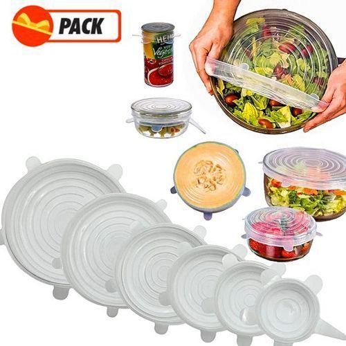 Pack 6 Couvercles de Nourriture Réutilisable - Silicone Transparent - Prix  en Algérie