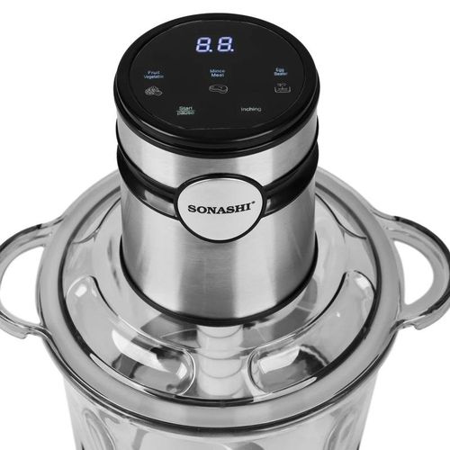 product_image_name-Sonashi-مفرمة كهربائية تعمل باللمس 2 في 1 – زجاج وفولاذ مقاوم للصدأ، 6 شفرات، سعة 3 لتر، 400 واط، مع مقشر ثوم وخفّاق-3