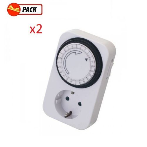 Pack X2 - Prise-Minuterie Programmable - 24 Heures - Blanc - Prix