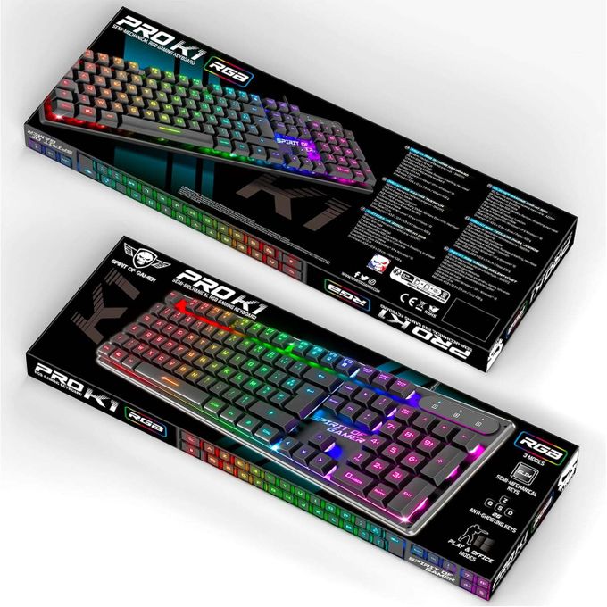 Clavier Gaming Filaire USB Semi Mécanique Spirit of gamer PRO-K1 RGB - Prix  en Algérie