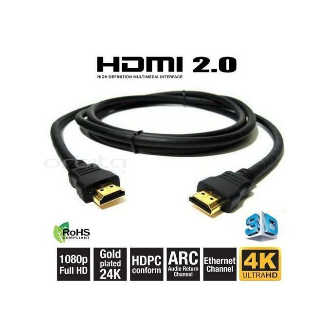 Câble HDMI 2.0v Ultra HD 4K et 3D à 18Gbps Certifié 1.5M Noir