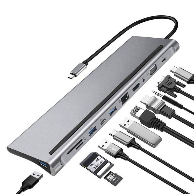 Adaptateur HUB 8 en 1 USB-C type-c to HDMI/RJ45/2*Type-C/SD/Micro SD/2*USB  3.0 - Prix en Algérie