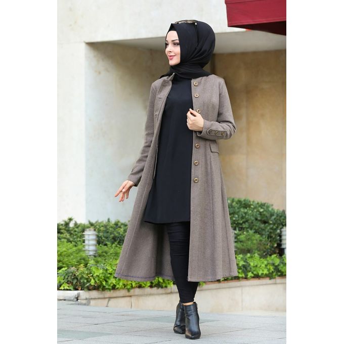 Manteau Hijab Avec Boutons - Beige 10213W153 - Prix en Algérie
