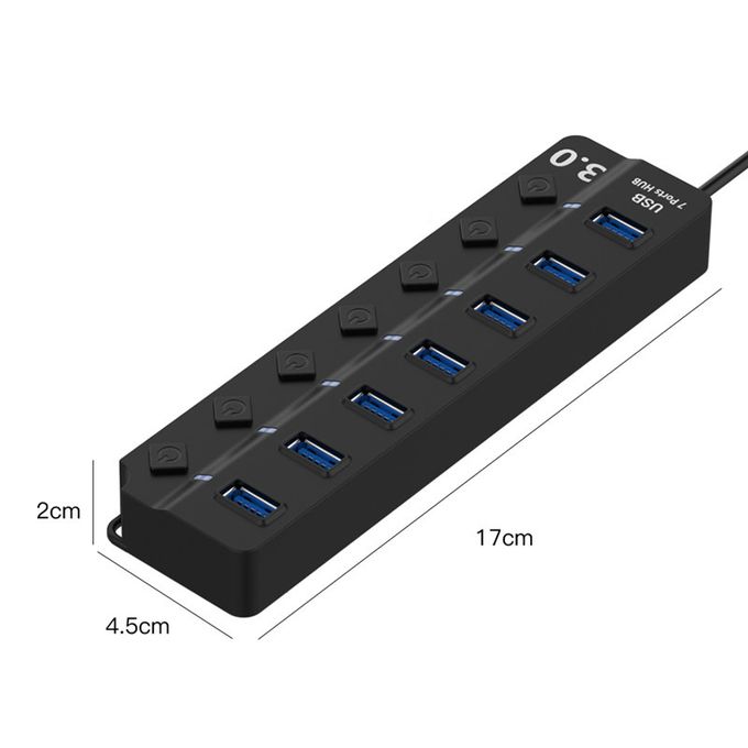 HUB USB 3.0 7 Ports Avec Interrupteur Marche/Arrêt Pour PC Windows Linux  MacOS - Prix en Algérie