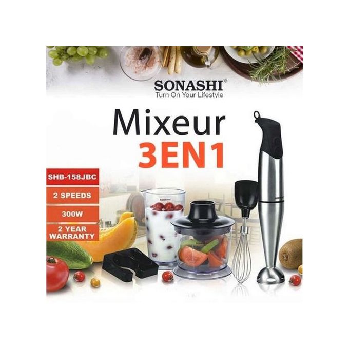 Sonashi Mixeur Plongeant Multifonction 3 en1 300Watts ,SHB-169JBC