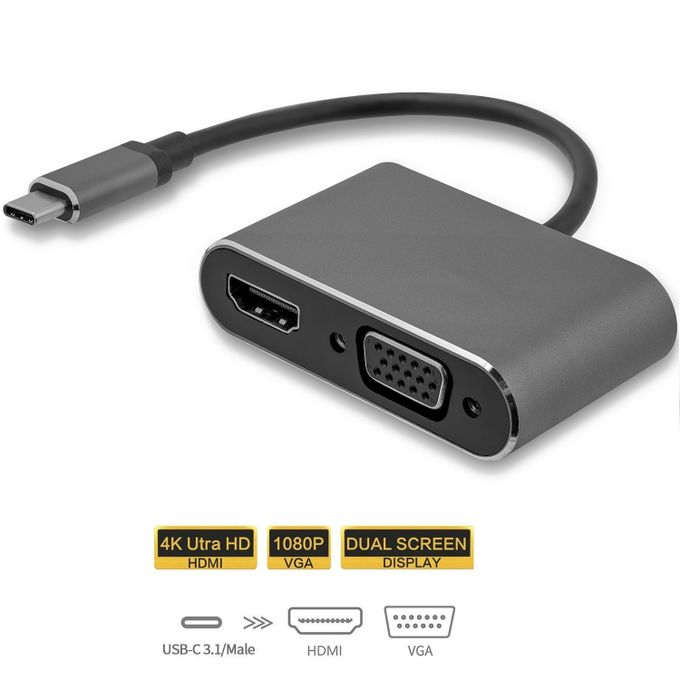 Adaptateur 2-en-1 USB Type-C vers VGA & HDMI Support 4K - Prix en Algérie