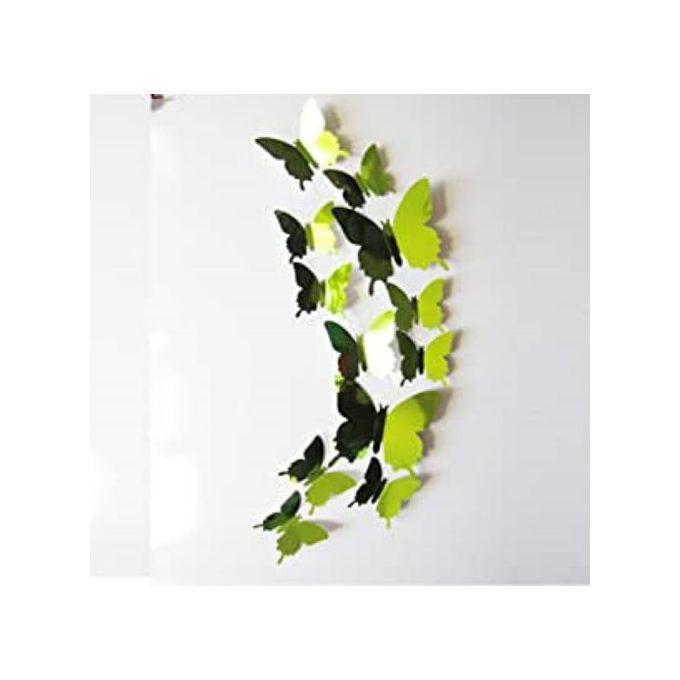 Stickers Muraux Autocollant 3D forme Papillons Effet Miroir -12 pcs Vert -  Prix en Algérie