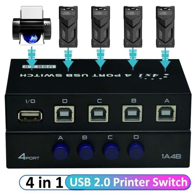 Commutateur USB 2.0 4 Ports - Partage D'Imprimante Et Scanner Entre 2 à 4 Ordinateurs - Sans Alimentation Externe