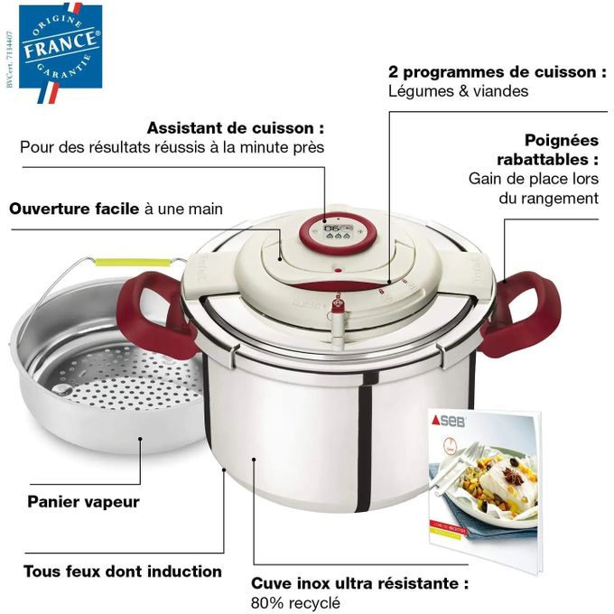 Cocotte Minute - Clipso+ Précision - 6L - P4410706/07A Gris/Rouge