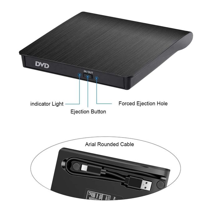 Lecteur de CD Externe, USB 3.0 Portable CD/DVD +/-RW Graveur Graveur de DVD/ CD ROM Compatible avec Ordinateur de Bureau Windows Linux OS Apple Mac  (Noir) 