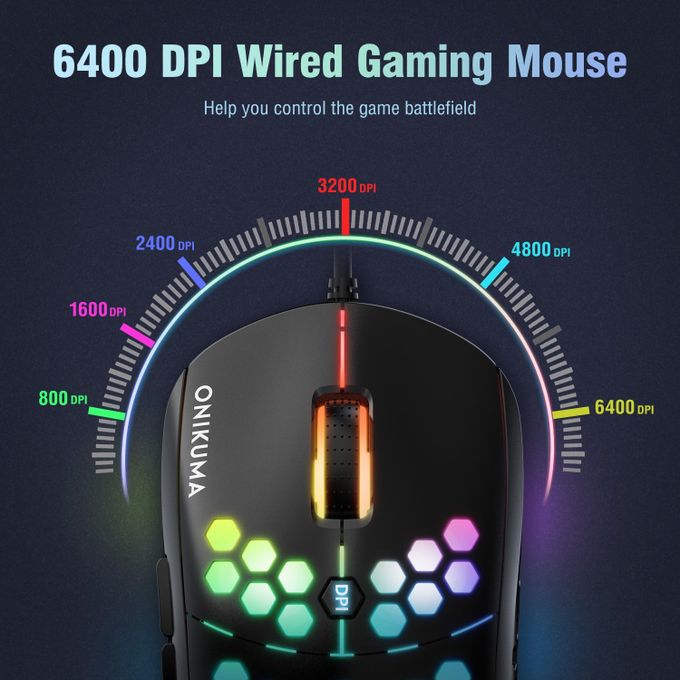 ONIKUMA Souris Gamer RGB Filaire 6400 DPI réglable/Souris Gaming 7