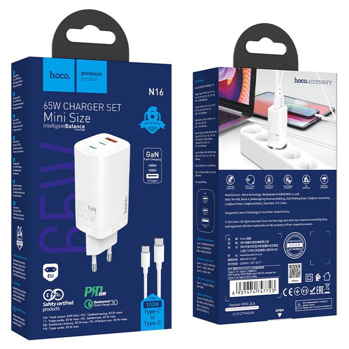 Chargeur Rapide Usb Type-C 65W Pd Gan N16