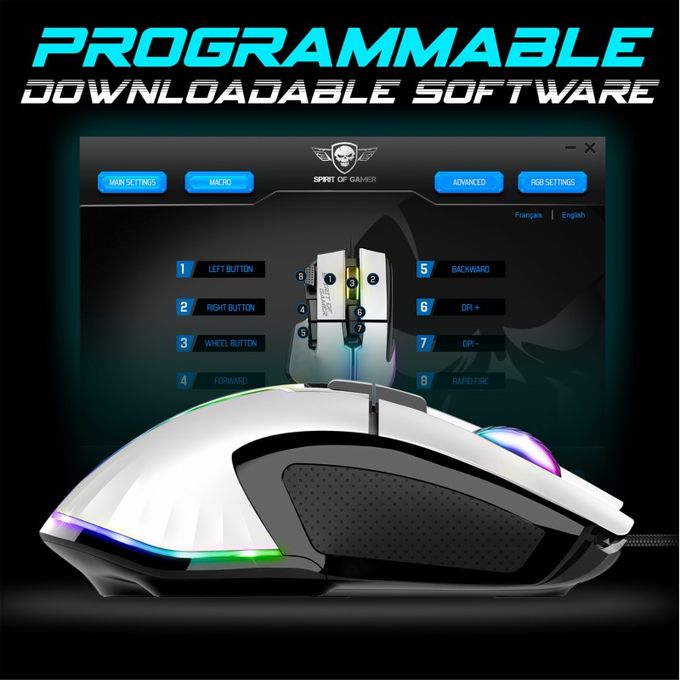 Souris USB Gamer Capteur optique 12800 dpi - 8 boutons programmables RGB  PRO-M5 - Prix en Algérie