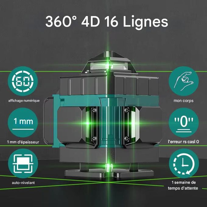 Niveau Laser Huepar 4D Vert XH04G – Avec Batterie Et écran LCD, Neuf