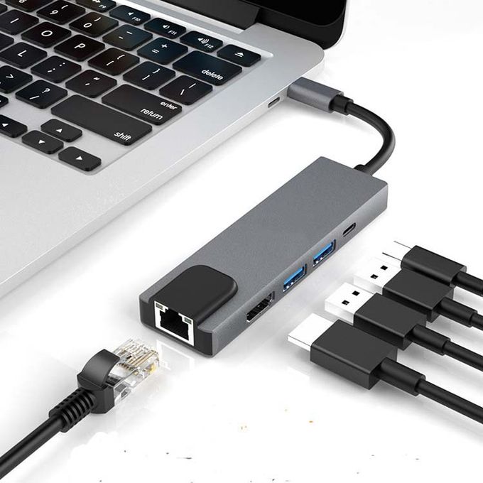 Adaptateur HUB 8 en 1 USB-C type-c to HDMI/RJ45/2*Type-C/SD/Micro SD/2*USB  3.0 - Prix en Algérie