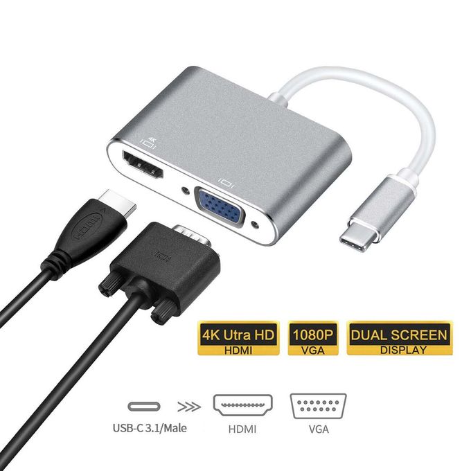 Vhbw Câble de données 2 en 1 HDMI vers USB (câble Y USB C 3.1 +