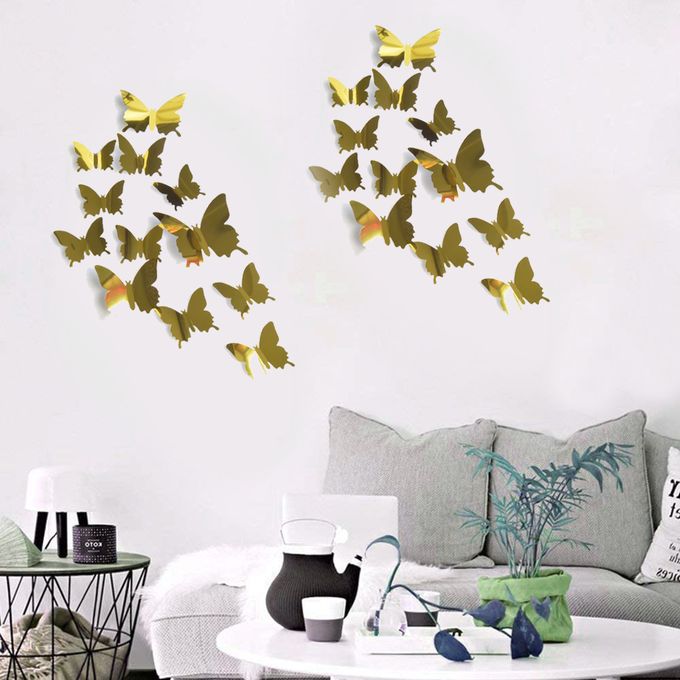 Dww-12 Pices Papillon Miroir Bricolage Combins Stickers Muraux Papillons 3d  Dcoration De La Maison