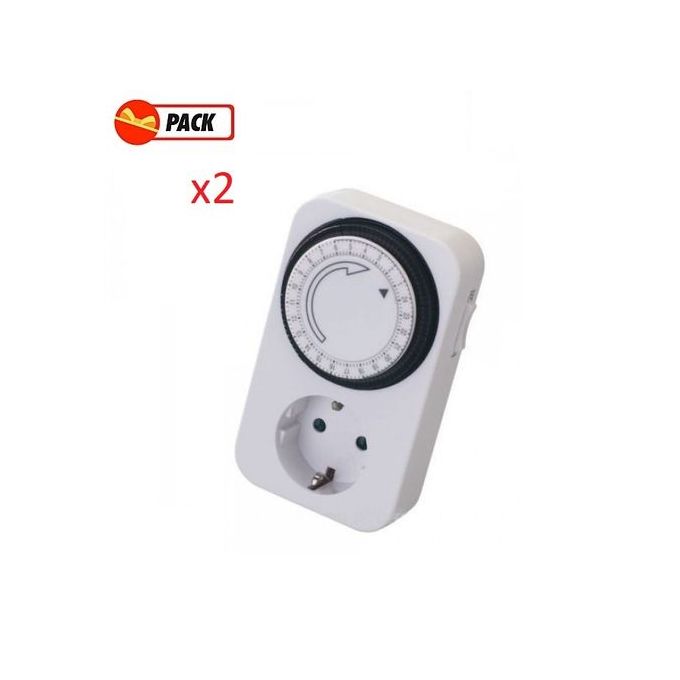 Pack X2 - Prise-Minuterie Programmable - 24 Heures - Blanc - Prix