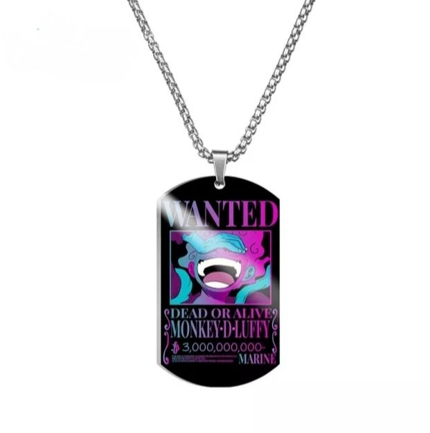  Collier Luffy - Plaque Wanted - Acier Inoxydable - noir