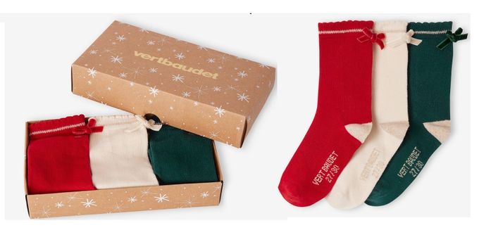  Vertbaudet Coffret de 3 paires de chaussettes Fille à Nœud  - Girly Socks – 3 Couleurs