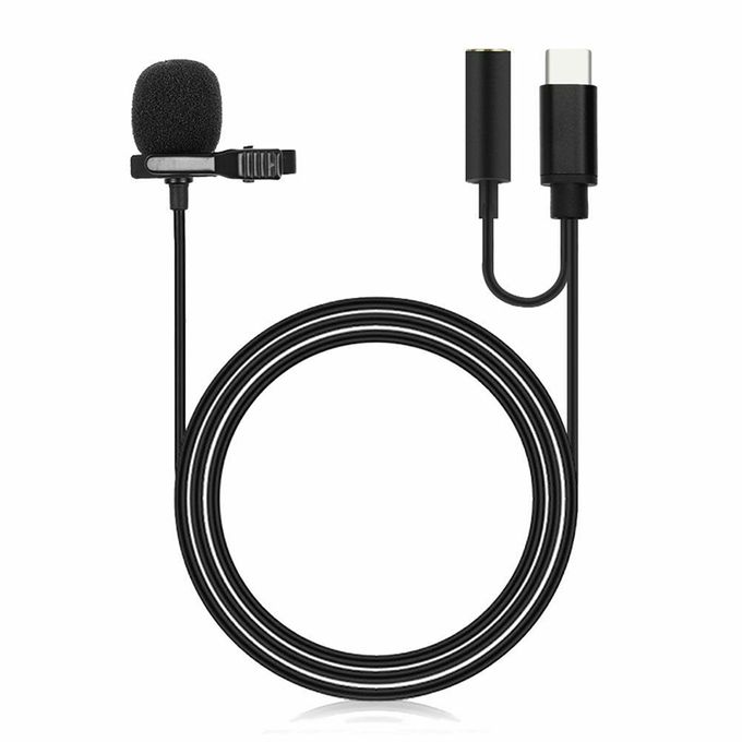  Microphone Cravate Anti-Bruit USB Type-C + Entrée Aux Jack 3.5mm 1.5M JH-042-A