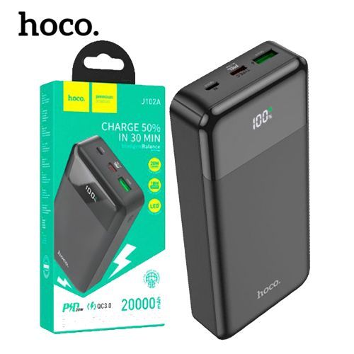  Hoco Power Bank 20000 Mah - J102A - QC 3.0 - 20W - Affichage Numerique - Noir