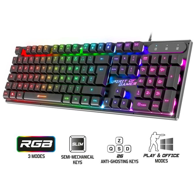  Spirit Of Gamer Clavier Gaming Filaire USB Semi Mécanique Spirit of gamer PRO-K1 RGB