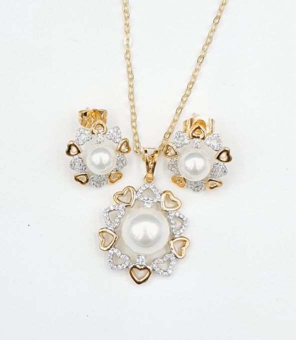  Xuping Jewelry Parure Collier et Boucles Perles Blanche - Gold