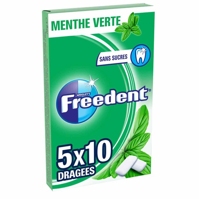  Freedeer FREEDENT WHITE Chewing-gum sans sucres goût Menthe Verte V(Paquet de 5)