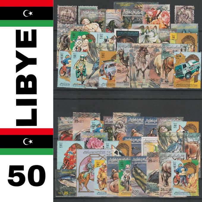  Libye Lot de 50 Timbres Poste De Collection Oblitéré Philatélie Toute Période