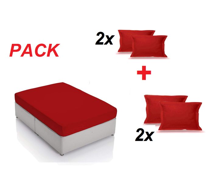  CASA-DJIJOU Pack X 5- Drap Housse  + 4  Taie D'Oreiller Rouge Unie-