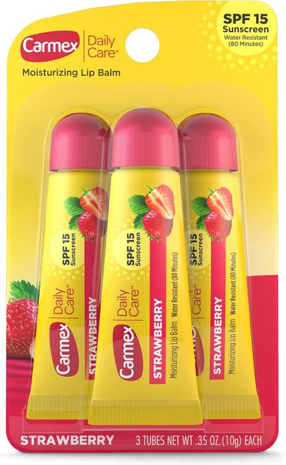  Carmex lot 3 Baume à Lèvres Hydratant Fraise Fraîche, SPF15