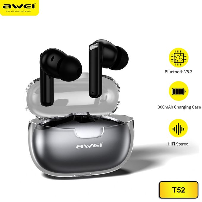  Awei Ecouteur Earbuds Gaming sans-fil TWS Bluetooth 5.3 Awei T52 étanche IPX6