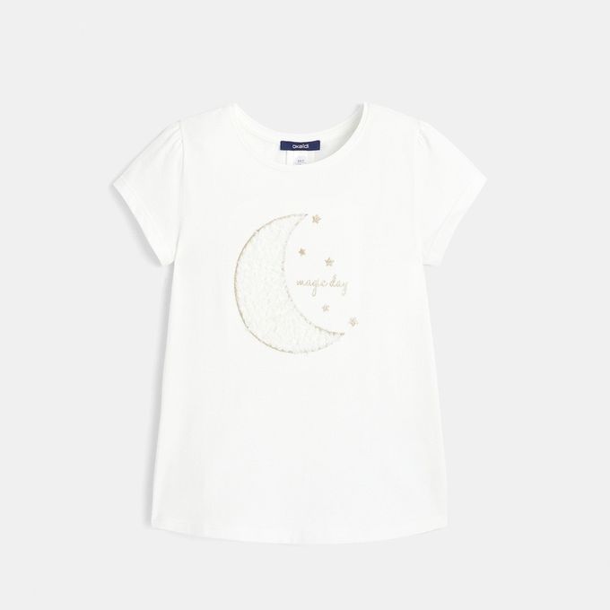  Okaidi T-shirt motif lune en tulle brodée Fille - 00966510805 - Blanc