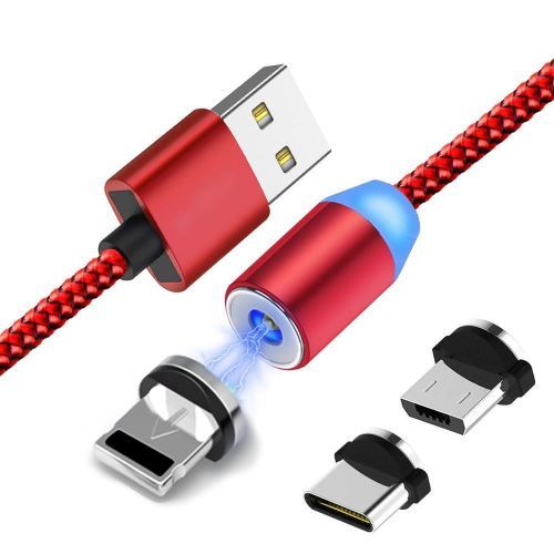  Câble Magnétique 3En1 3A - Micro-usb+Type-C+Lightning - Rouge