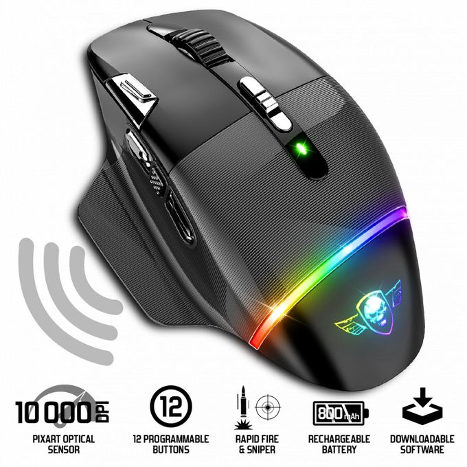  Spirit Of Gamer Souris Sans Fil pour Gamer 10000 Dpi 9 Boutons Programmables RGB Xpert-M800