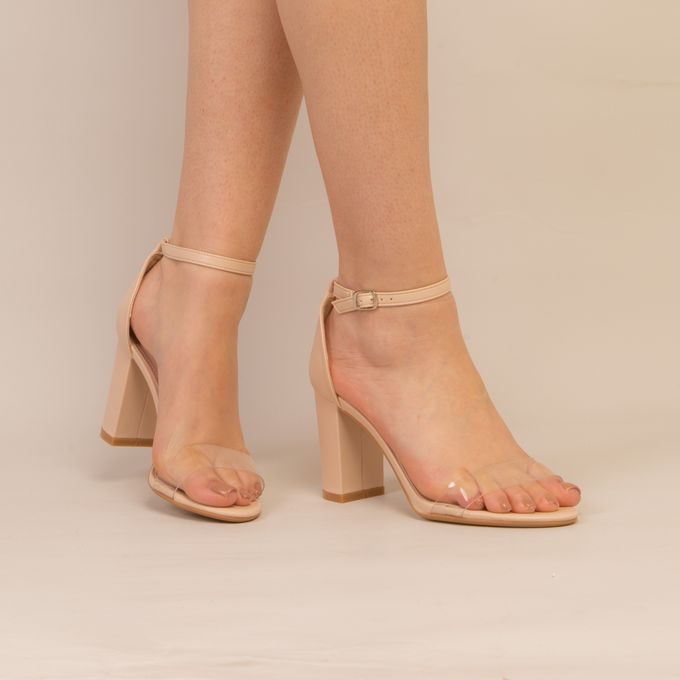  Ideal Shoes Sandale A Talon - Simili Cuir - Beige/Transparent