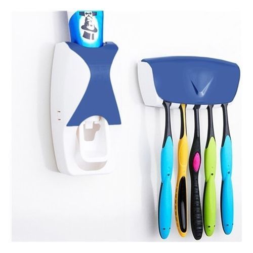  -Distributeur De Dentifrice Automatique + Porte Brosses A Dents -- Blanc/bleu-