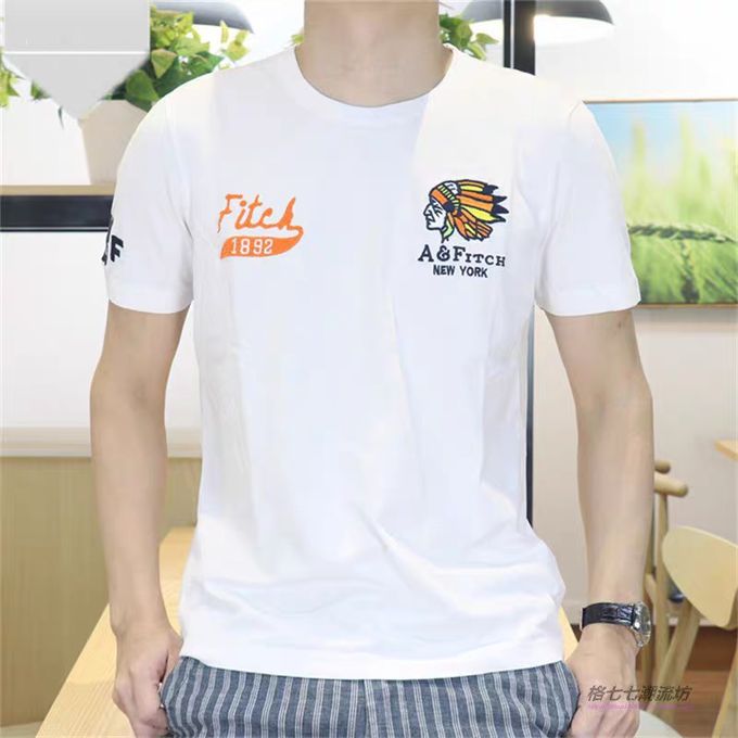  Abercrombie & Fitch T-Shirt Homme En Coton Tendance Avec motif Indien brodé super confortable-Blanc