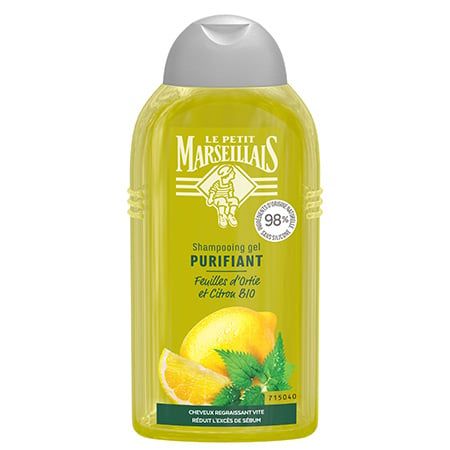  Le Petit Marseillais Shampooing Purifiant, Cheveux Regraissant Vite, Feuilles d'Ortie BIO & Citron BIO - 250 ml