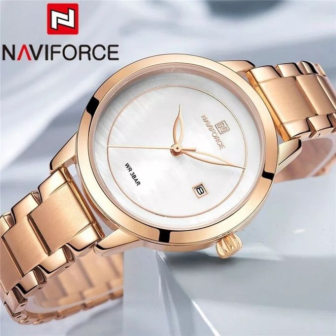  Naviforce Montre Femme très chic à quartz en or rose Luxe Bracelet en stainless steel-Rose