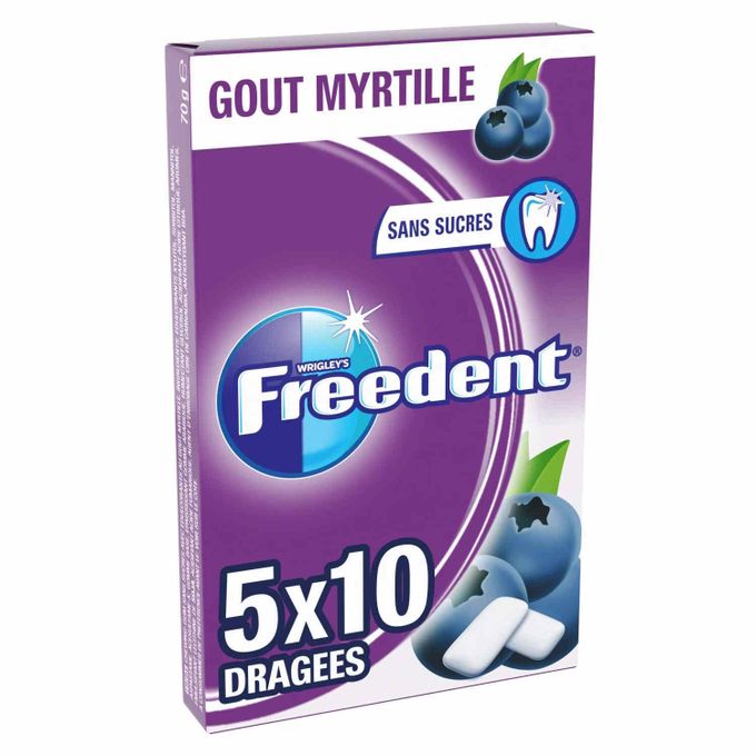  Freedeer FREEDENT WHITE Chewing-gum sans sucres goût Myrtille (Paquet de 5)